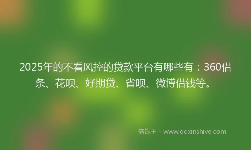 2025年的不看风控的贷款平台有哪些有：360借条、花呗、好期贷、省呗、微博借钱等。