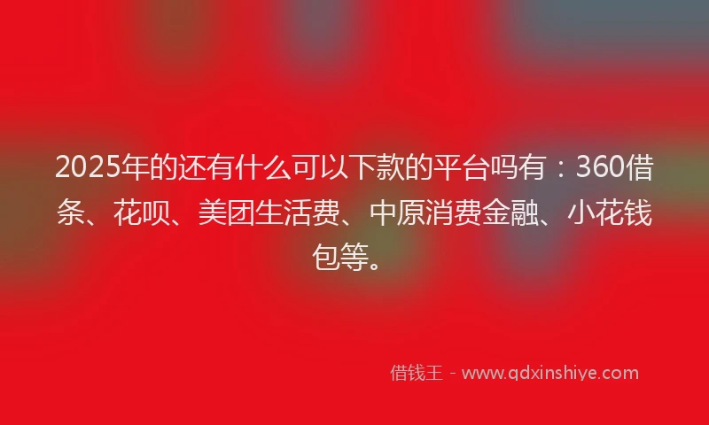 2025年的还有什么可以下款的平台吗有：360借条、花呗、美团生活费、中原消费金融、小花钱包等。