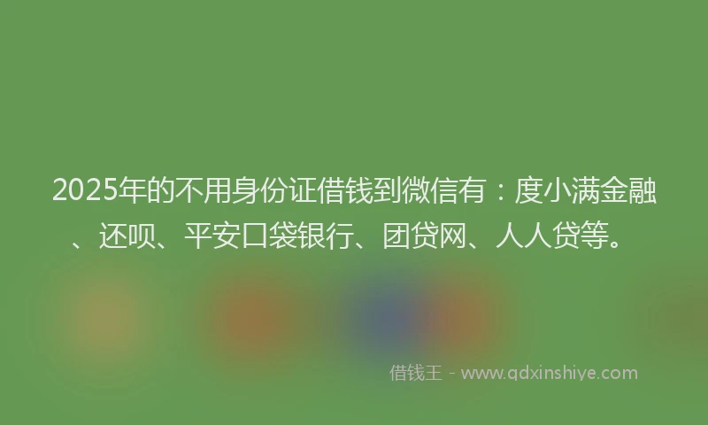 2025年的不用身份证借钱到微信有：度小满金融、还呗、平安口袋银行、团贷网、人人贷等。