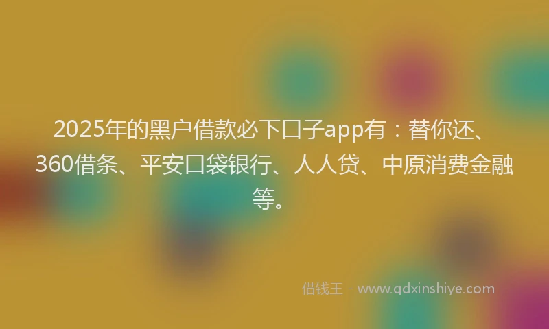 2025年的黑户借款必下口子app有：替你还、360借条、平安口袋银行、人人贷、中原消费金融等。