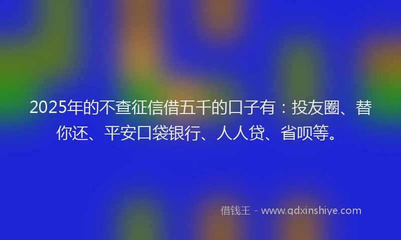 2025年的不查征信借五千的口子有：投友圈、替你还、平安口袋银行、人人贷、省呗等。