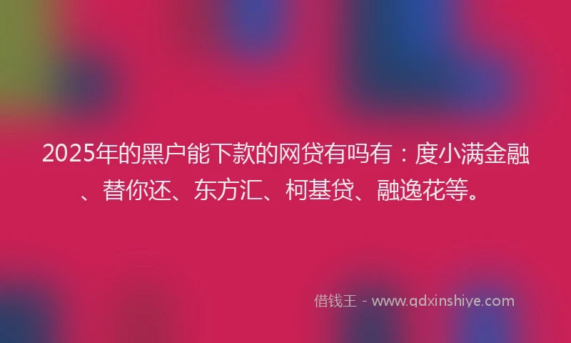 2025年的黑户能下款的网贷有吗有：度小满金融、替你还、东方汇、柯基贷、融逸花等。