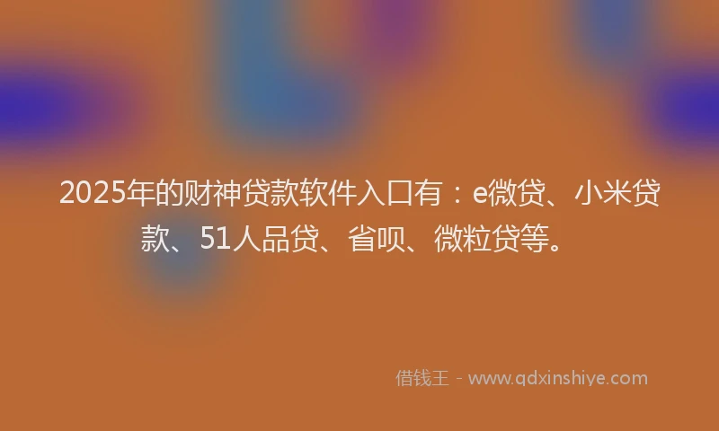 2025年的财神贷款软件入口有：e微贷、小米贷款、51人品贷、省呗、微粒贷等。