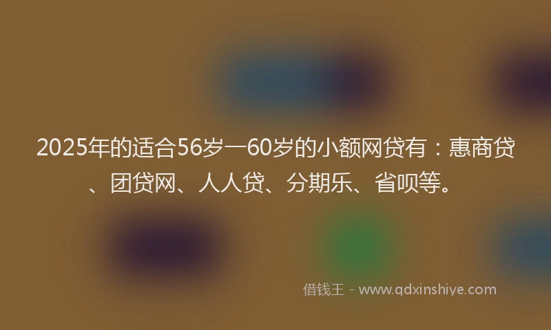 2025年的适合56岁一60岁的小额网贷有：惠商贷、团贷网、人人贷、分期乐、省呗等。