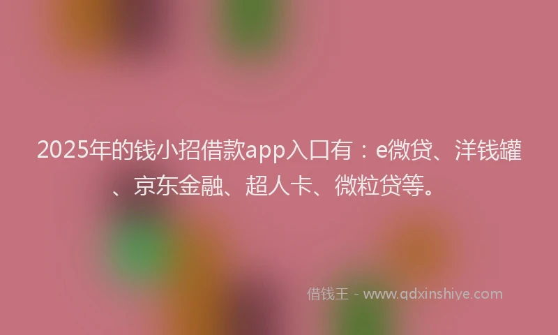 2025年的钱小招借款app入口有：e微贷、洋钱罐、京东金融、超人卡、微粒贷等。