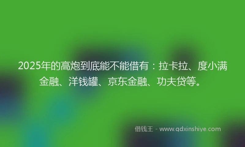 2025年的高炮到底能不能借有：拉卡拉、度小满金融、洋钱罐、京东金融、功夫贷等。