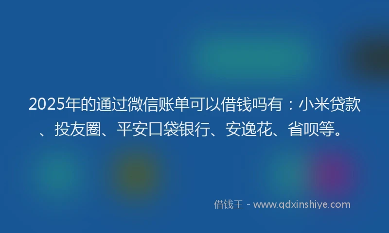 2025年的通过微信账单可以借钱吗有：小米贷款、投友圈、平安口袋银行、安逸花、省呗等。