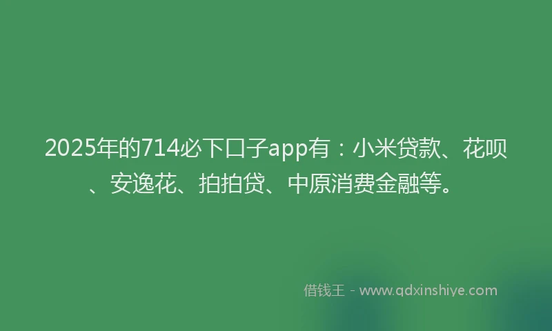 2025年的714必下口子app有：小米贷款、花呗、安逸花、拍拍贷、中原消费金融等。