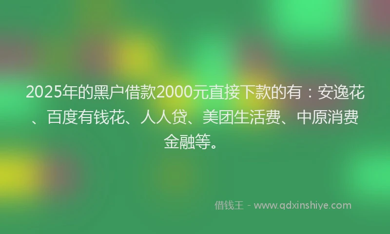 2025年的黑户借款2000元直接下款的有：安逸花、百度有钱花、人人贷、美团生活费、中原消费金融等。