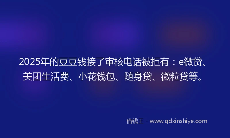 2025年的豆豆钱接了审核电话被拒有：e微贷、美团生活费、小花钱包、随身贷、微粒贷等。