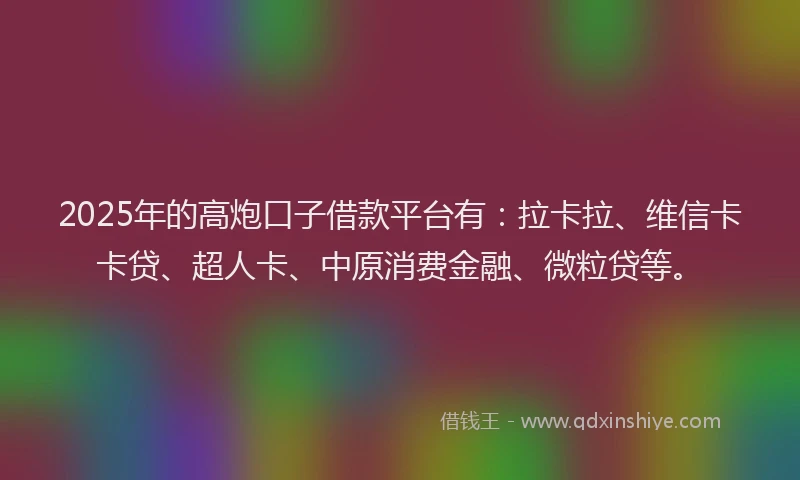 2025年的高炮口子借款平台有：拉卡拉、维信卡卡贷、超人卡、中原消费金融、微粒贷等。
