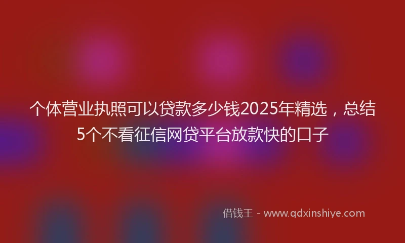 个体营业执照可以贷款多少钱2025年精选，总结5个不看征信网贷平台放款快的口子