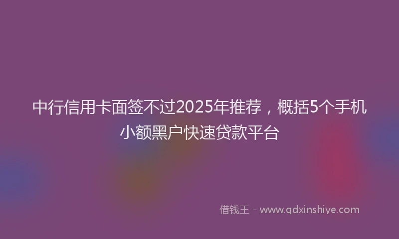 中行信用卡面签不过2025年推荐，概括5个手机小额黑户快速贷款平台