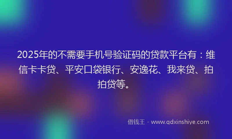 2025年的不需要手机号验证码的贷款平台有：维信卡卡贷、平安口袋银行、安逸花、我来贷、拍拍贷等。