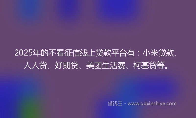 2025年的不看征信线上贷款平台有：小米贷款、人人贷、好期贷、美团生活费、柯基贷等。