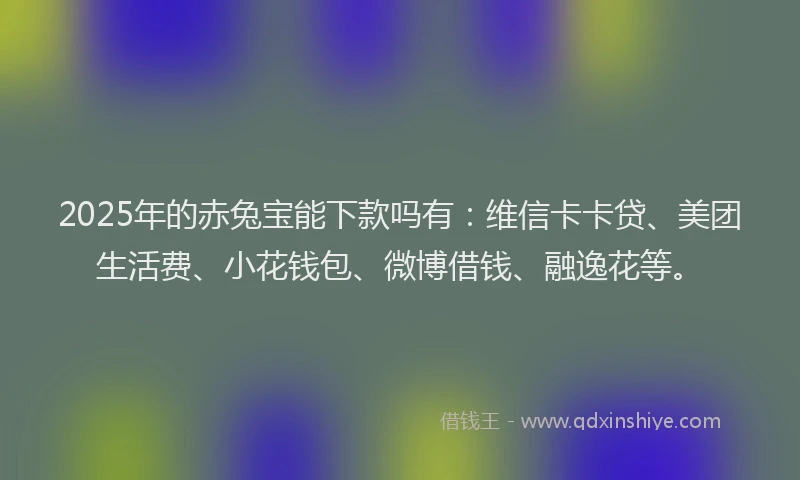 2025年的赤兔宝能下款吗有：维信卡卡贷、美团生活费、小花钱包、微博借钱、融逸花等。