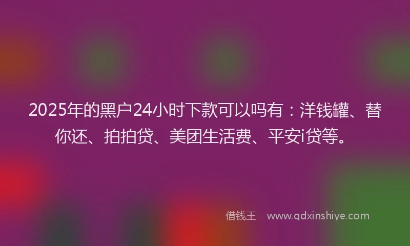 2025年的黑户24小时下款可以吗有：洋钱罐、替你还、拍拍贷、美团生活费、平安i贷等。