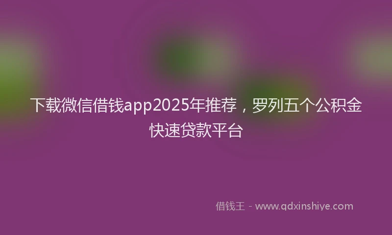 下载微信借钱app2025年推荐，罗列五个公积金快速贷款平台