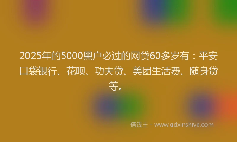 2025年的5000黑户必过的网贷60多岁有：平安口袋银行、花呗、功夫贷、美团生活费、随身贷等。
