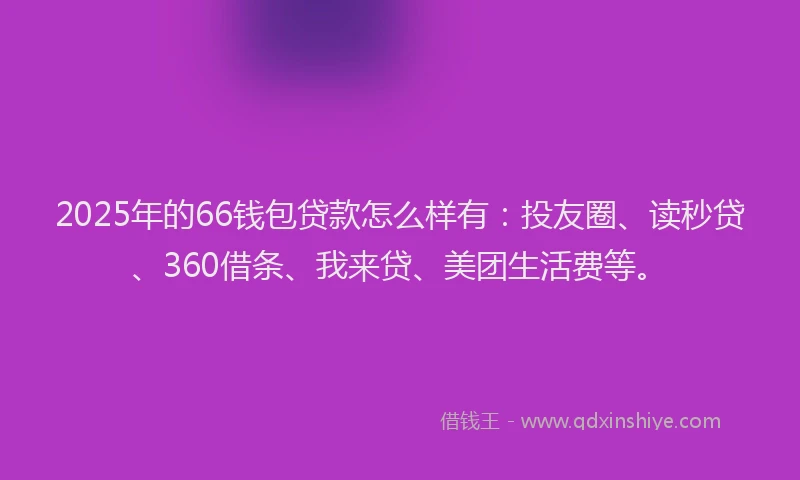 2025年的66钱包贷款怎么样有：投友圈、读秒贷、360借条、我来贷、美团生活费等。