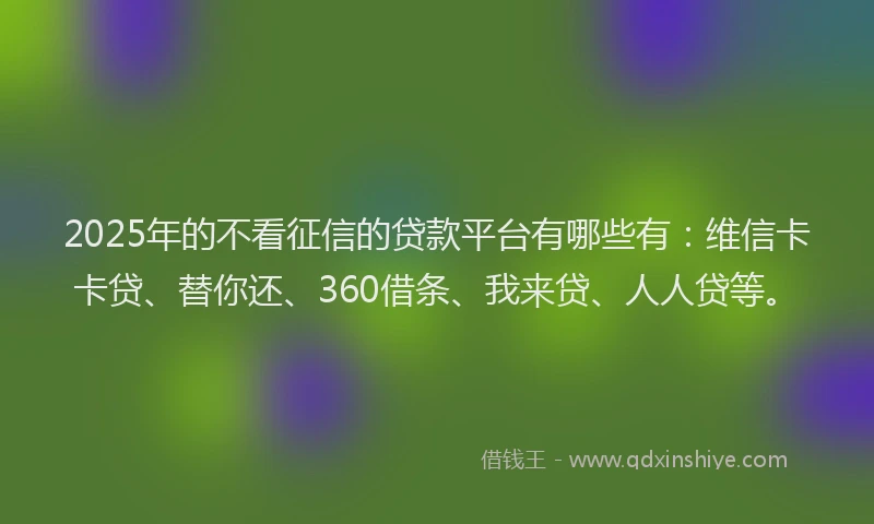 2025年的不看征信的贷款平台有哪些有：维信卡卡贷、替你还、360借条、我来贷、人人贷等。