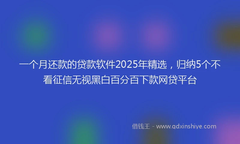 一个月还款的贷款软件2025年精选，归纳5个不看征信无视黑白百分百下款网贷平台