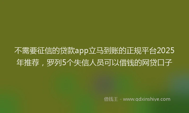 不需要征信的贷款app立马到账的正规平台2025年推荐，罗列5个失信人员可以借钱的网贷口子