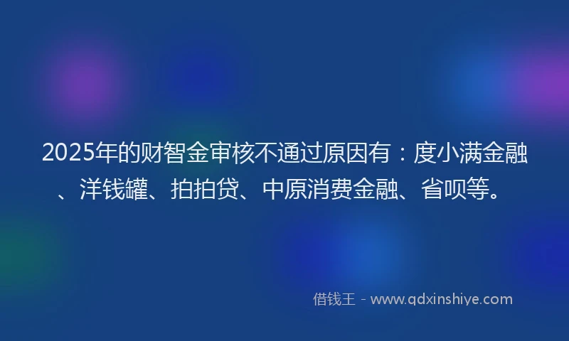 2025年的财智金审核不通过原因有：度小满金融、洋钱罐、拍拍贷、中原消费金融、省呗等。
