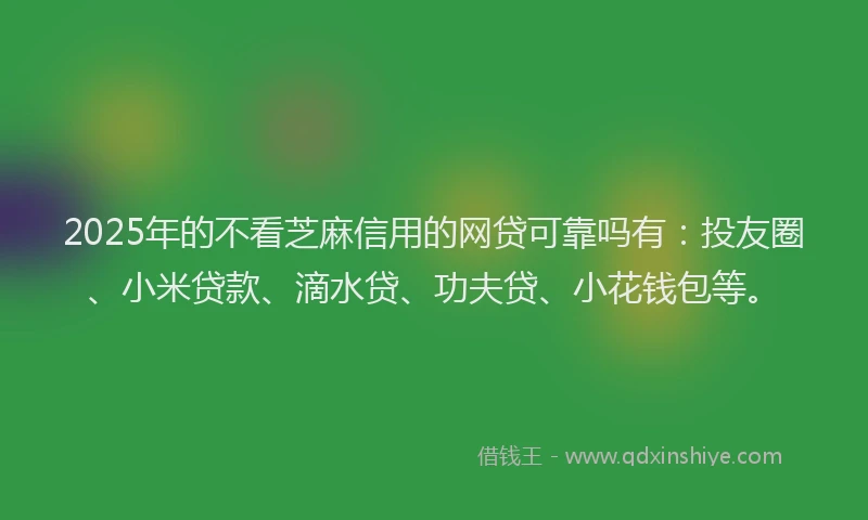 2025年的不看芝麻信用的网贷可靠吗有：投友圈、小米贷款、滴水贷、功夫贷、小花钱包等。