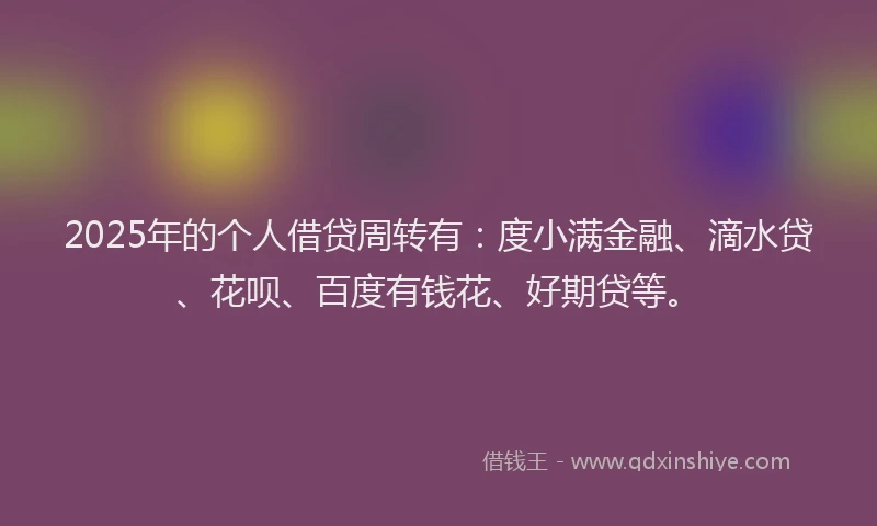 2025年的个人借贷周转有：度小满金融、滴水贷、花呗、百度有钱花、好期贷等。