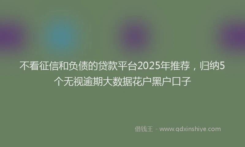 不看征信和负债的贷款平台2025年推荐，归纳5个无视逾期大数据花户黑户口子