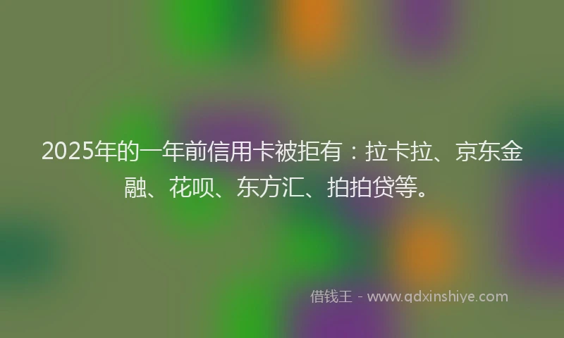 2025年的一年前信用卡被拒有：拉卡拉、京东金融、花呗、东方汇、拍拍贷等。