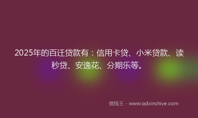 2025年的百迁贷款有：信用卡贷、小米贷款、读秒贷、安逸花、分期乐等。