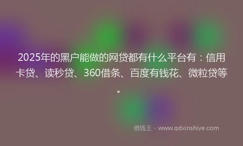 2025年的黑户能做的网贷都有什么平台有：信用卡贷、读秒贷、360借条、百度有钱花、微粒贷等。