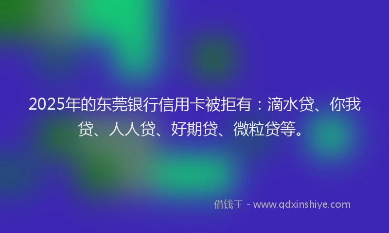 2025年的东莞银行信用卡被拒有：滴水贷、你我贷、人人贷、好期贷、微粒贷等。