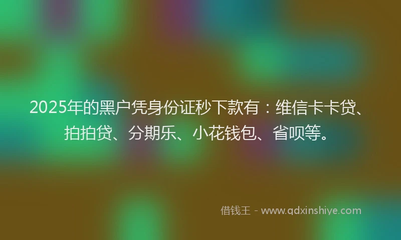 2025年的黑户凭身份证秒下款有：维信卡卡贷、拍拍贷、分期乐、小花钱包、省呗等。