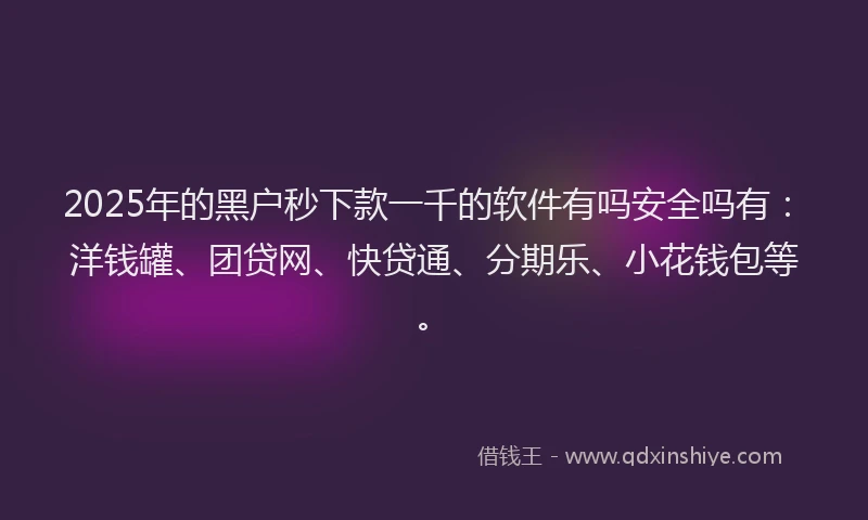 2025年的黑户秒下款一千的软件有吗安全吗有：洋钱罐、团贷网、快贷通、分期乐、小花钱包等。