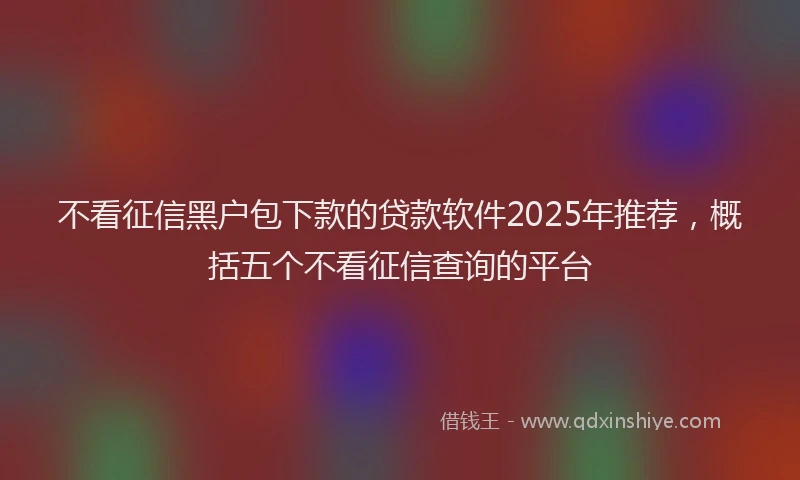 不看征信黑户包下款的贷款软件2025年推荐，概括五个不看征信查询的平台
