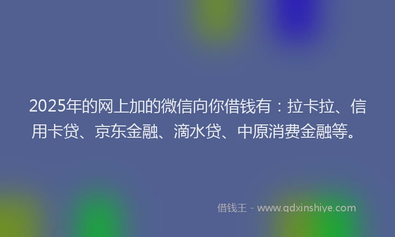 2025年的网上加的微信向你借钱有：拉卡拉、信用卡贷、京东金融、滴水贷、中原消费金融等。