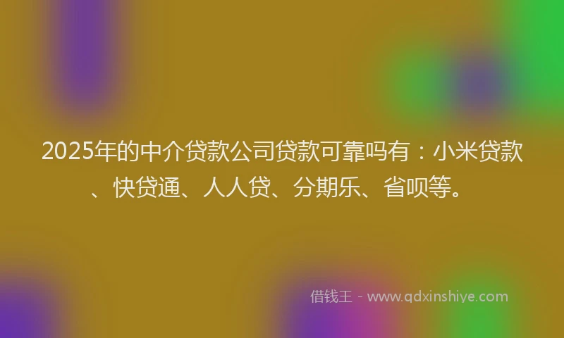 2025年的中介贷款公司贷款可靠吗有：小米贷款、快贷通、人人贷、分期乐、省呗等。