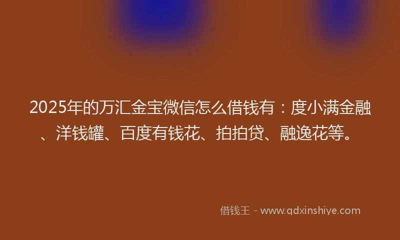 2025年的万汇金宝微信怎么借钱有：度小满金融、洋钱罐、百度有钱花、拍拍贷、融逸花等。