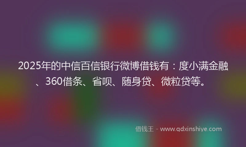 2025年的中信百信银行微博借钱有：度小满金融、360借条、省呗、随身贷、微粒贷等。