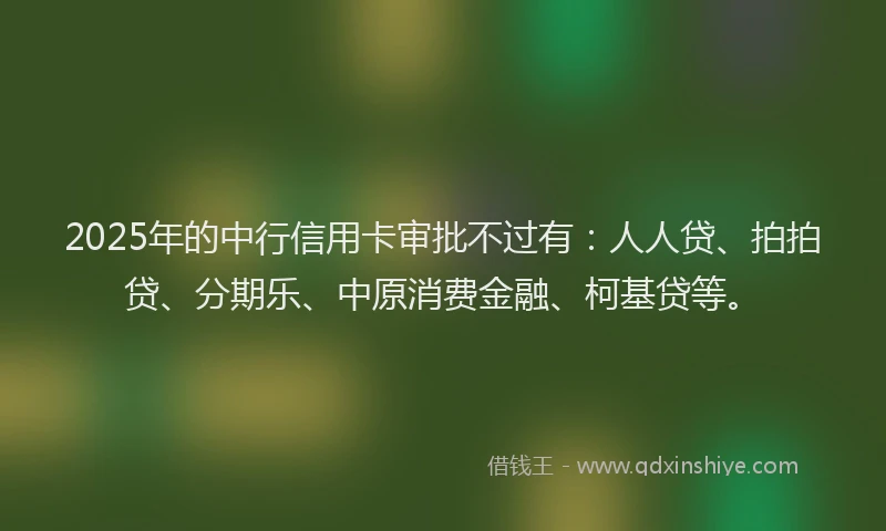 2025年的中行信用卡审批不过有：人人贷、拍拍贷、分期乐、中原消费金融、柯基贷等。