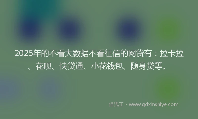 2025年的不看大数据不看征信的网贷有：拉卡拉、花呗、快贷通、小花钱包、随身贷等。