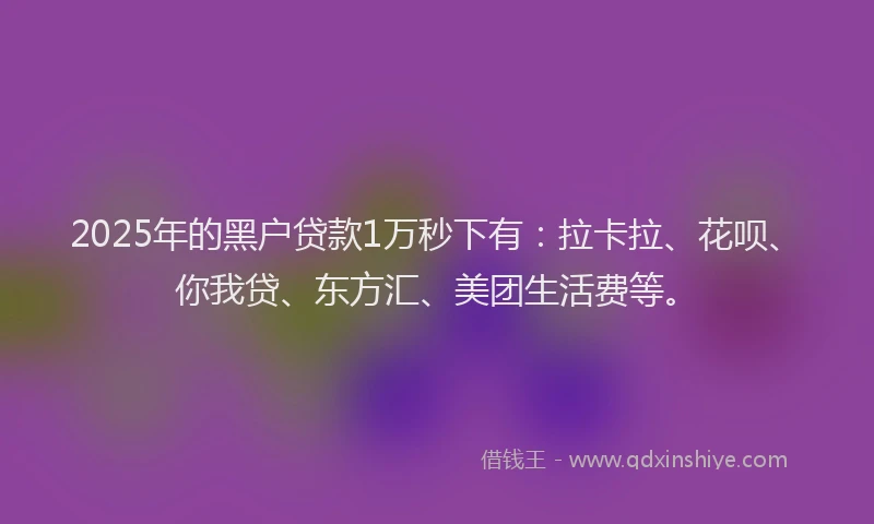 2025年的黑户贷款1万秒下有：拉卡拉、花呗、你我贷、东方汇、美团生活费等。