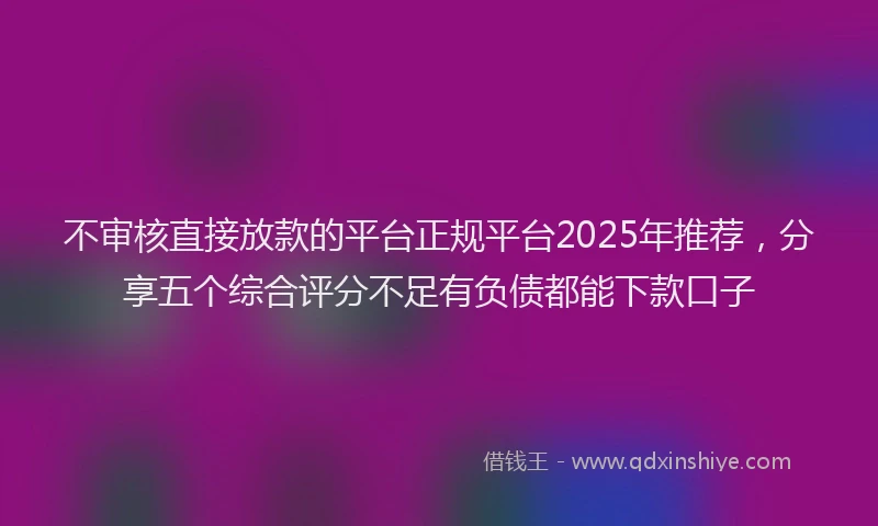 不审核直接放款的平台正规平台2025年推荐，分享五个综合评分不足有负债都能下款口子