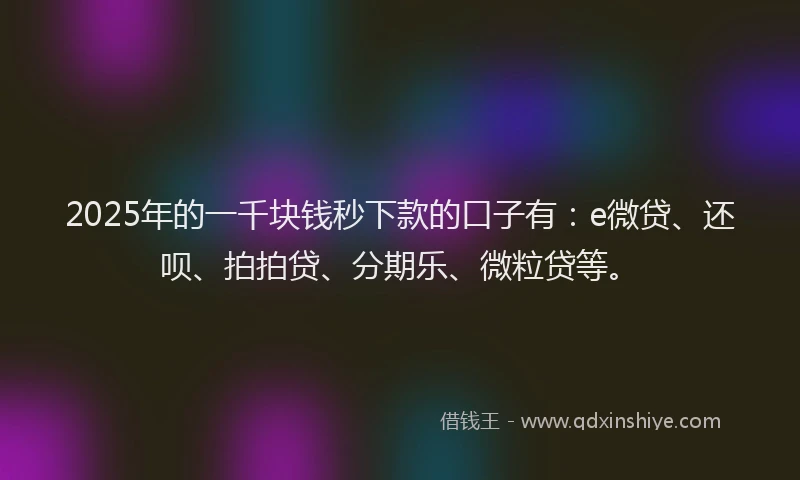 2025年的一千块钱秒下款的口子有：e微贷、还呗、拍拍贷、分期乐、微粒贷等。