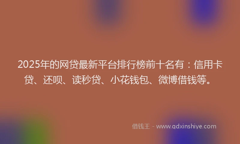 2025年的网贷最新平台排行榜前十名有：信用卡贷、还呗、读秒贷、小花钱包、微博借钱等。