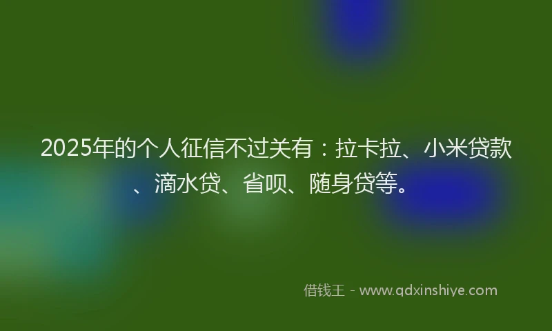 2025年的个人征信不过关有:拉卡拉、小米贷款、滴水贷、省呗、随身贷等。