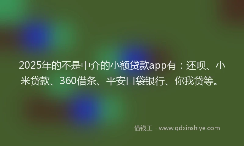 2025年的不是中介的小额贷款app有：还呗、小米贷款、360借条、平安口袋银行、你我贷等。